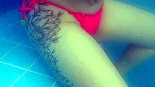 imagine risking it all poolside, licking petite 18+ tight shaved pussy before rough public fuck