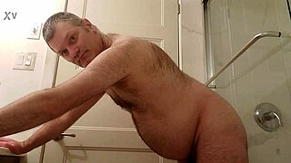 Bathroom thrill: Martin Lavallée rams dildo deep into his own tight asshole