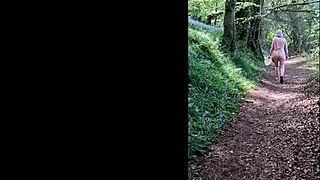 naughty housewife strips naked in forest fingering to wild orgasm