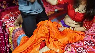 Cute Indian saree bhabhi bends for devar's rough anal after oily ice massage