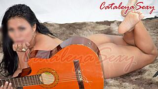 Sensual Model Strips Outfits Teasing Naked Guitar Poses Intriguingly