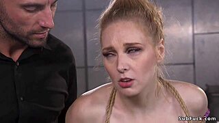 pale bound slave stretched wide by throbbing huge cock in tight bondage grip