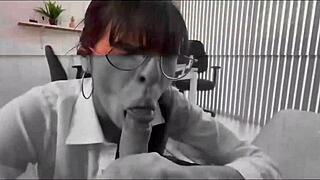 Brunette big ass slut chokes on two huge cocks through glory hole!