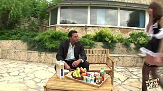 blonde milf seduces stranger home for maid outfit pounding