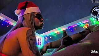 our christmas blonde bombshell slurps cock for sloppy deep cumshot reward