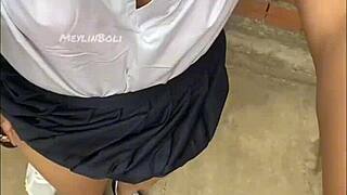 neighbor lost bet, wears sexy japanese school uniform while i fuck her hard!
