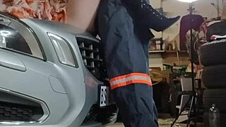 oh man, bellajames' tight shaved pussy gets ripped open by mechanic for car cash sex