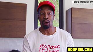 bbc delivery guy fucks busty ebony milf rough while bf watches 😈🍕