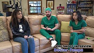 behind the scenes with mara luv spreading pierced tits and shaved pussy for dr tampa's toy exam