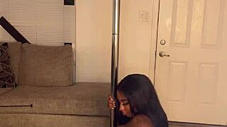 whoa, ebony divine shakes her fat ass and huge tits on pole