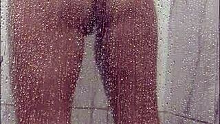 big titted latina milf fingers her FAT ass in steamy SHOWER.