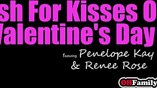 lucky stepbro gets double blowjob from penelope kay and renee rose bent over on valentine's