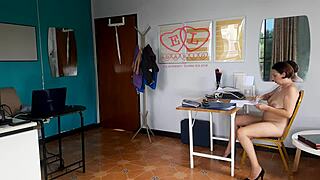 Nude Secretary Shows BOSS Her TITS ASS PUSSY! 😈 Nudist office shy employee nipples beach kinky eldario.