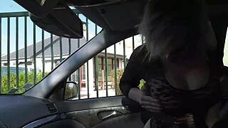 Blonde Cougar Fucks Hard In Car After Parking Lot Tease