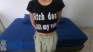 Skinny latina teen barely legal bends over begging to fuck her tight pussy close-up in homemade casting