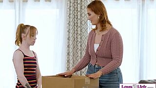 busty stepmom's pussy tempts 18yo tongue for first lick