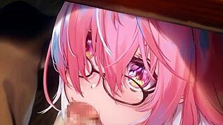 Mashu performs a stealthy blowjob in this hentai anime scene