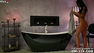 Classy Shalina Devine toys anal by the bathtub