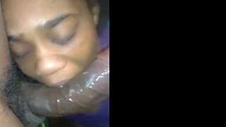 Amateur ebony bitch performs deepthroat on cock