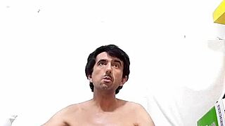 Strip Tease Show with Huge 25cm Cock Spurting Milk