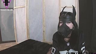 Skinny latina in mask spanks submissive pet during taboo fetish play