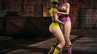 gogo power ranger yellow and pink lesbian full video with scissoring and moaning
