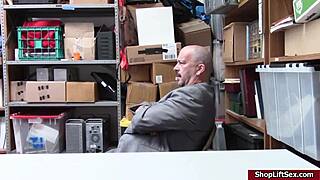 Lingerie store security officer gives a naughty lesson
