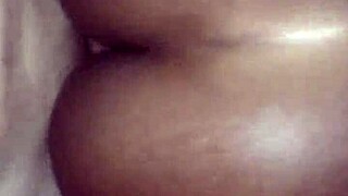 Fat ebony ass pounded hard by white cock in creampie.