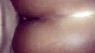 Fat ebony ass pounded hard by white cock in creampie.