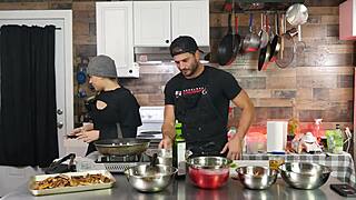 Kitchen orgasms explode in raw passion