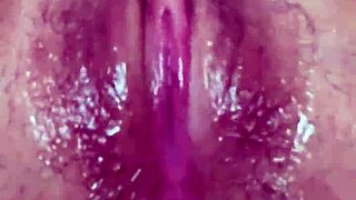 Wet tight shaved pussy masturbates with natural tits today