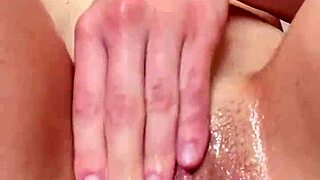 Wet tight shaved pussy masturbates with natural tits today