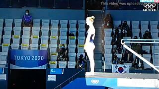 Hot girls from diving show off their skills.