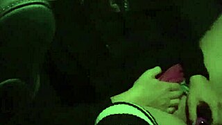 Young woman uses vibrator and dildo for intense public masturbation in backseat, reaching orgasm