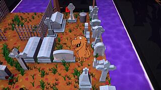 in a halloween hentai game, a redhead witch gets her shaved pussy licked deeply