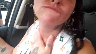 Bent over milf gets fucked from behind in public