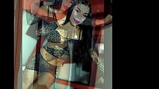 Ts angelique monroe in halloween lingerie roleplay with heels and tattoos
