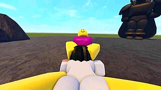 Deepthroat and blowjob action in a Roblox 3some