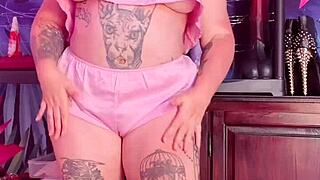 Curvy milf teases seductively while wearing silky pajamas