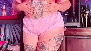 Curvy milf teases seductively while wearing silky pajamas