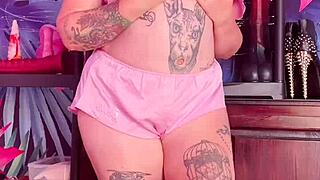 Curvy milf teases seductively while wearing silky pajamas