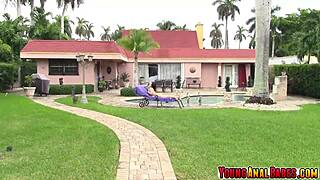 Kimberly woods gets oiled and anal fucked by a guy at the pool