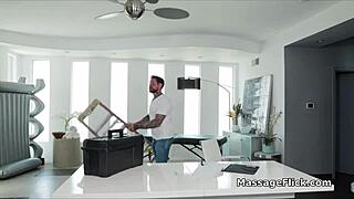 Hot masseuse receives a relaxing massage in the garage