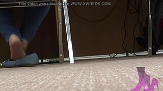 Wife's NUDE Shoeplay in LIBRARY