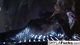 Big tits blonde Shyla Stylez indulges in a smoking fetish
