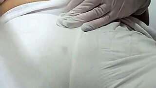 spanking her pussy while she wears white pants in punishment scene