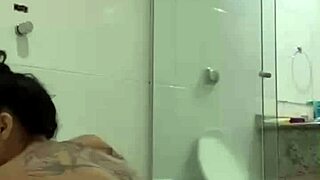 Sultry brunette Bia's steamy solo session in the bathroom