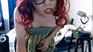 Amateur shemale's intense orgasm captured on webcam