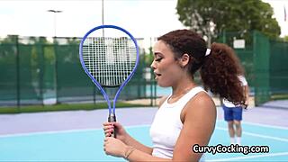 Teen girl rides black booty for post-tennis pleasure