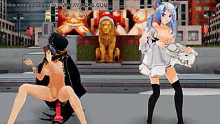 Animated damsel and futanari perform a musical number